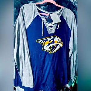 NWT~Nashville Predators Baseball Style T w/Long Sleeves & Tie Up Front Very Cute